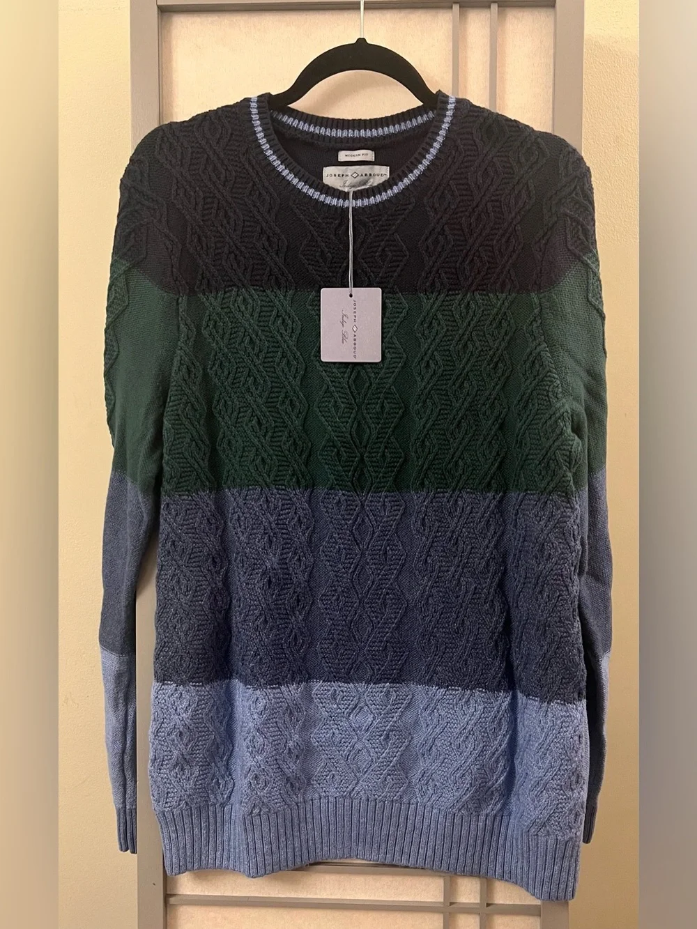 NWT Joseph Abboud Cable Knit Sweater Men's Medium Blue Long Sleeve Cotton Blend